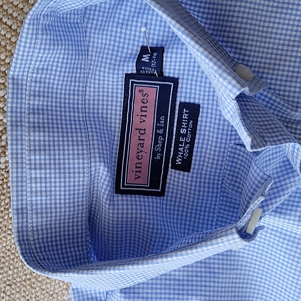 Vineyard Vines boys blue gingham shirt size M 12-14 - Picture 2 of 5